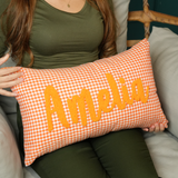 Custom Gingham Punch Needle Pillow: Toddler Room Ruffle Pillow, Baby Boy Name Gift