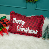 Winter Snowflake Christmas Punch Needle Pillow: Red Gingham Ruffle for Cozy Holiday Decor