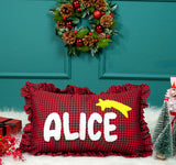 Merry Christmas Santa Claus Punch Needle Pillow: Green Gingham Ruffle Cushion Cover