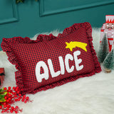 Custom Punch Needle Christmas Name Pillow: Festive Cushion with Embroidered Holiday Hat