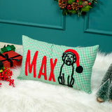 Personalized Pet Christmas Pillow: Green Gingham Cotton Cushion for Dog Christmas Gift