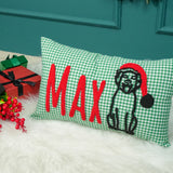 Personalized Pet Christmas Pillow: Green Gingham Cotton Cushion for Dog Christmas Gift