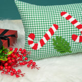 Personalized Pet Christmas Pillow: Green Gingham Cotton Cushion for Dog Christmas Gift