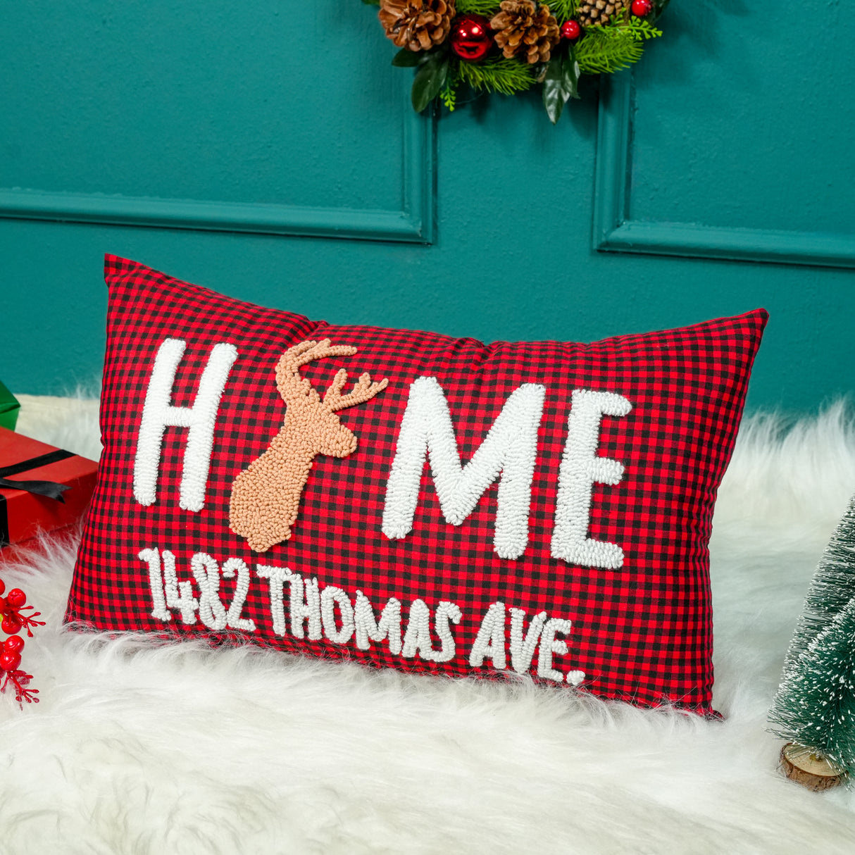 Personalized Home Address Embroidered Throw Pillow: Christmas Home Decor