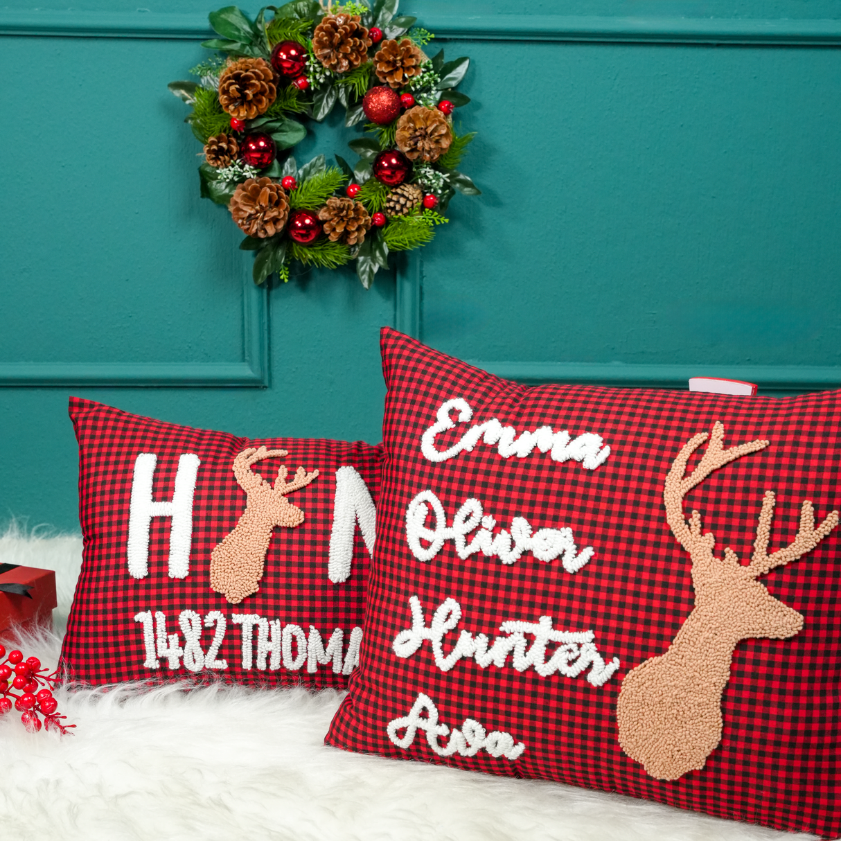 Personalized Family Name Christmas Embroidered Pillow: Holiday Home Decoration
