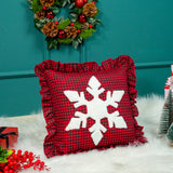 Winter Snowflake Christmas Punch Needle Pillow: Red Gingham Ruffle for Cozy Holiday Decor