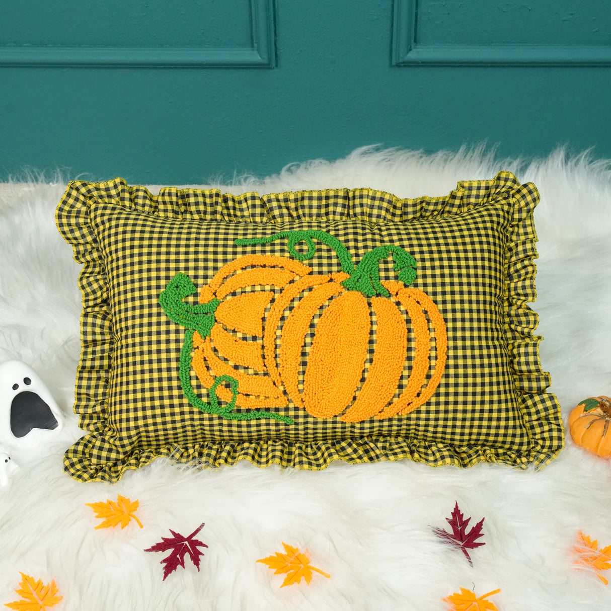 Fall Leaves Punch Needle Embroidered Decorative Pillow: Autumn Home Decor