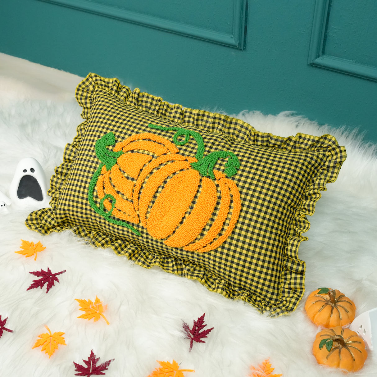 Fall Leaves Punch Needle Embroidered Decorative Pillow: Autumn Home Decor