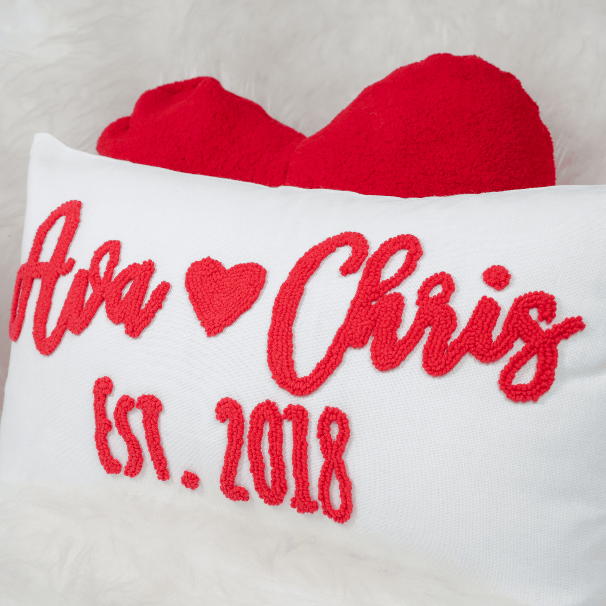 Mr Mrs Lastname Embroidered Pillow with Heart, Couple Bedding, Gift for Wife, Anniversary Gift, Valentines Day Gift Idea, Personalized Gift