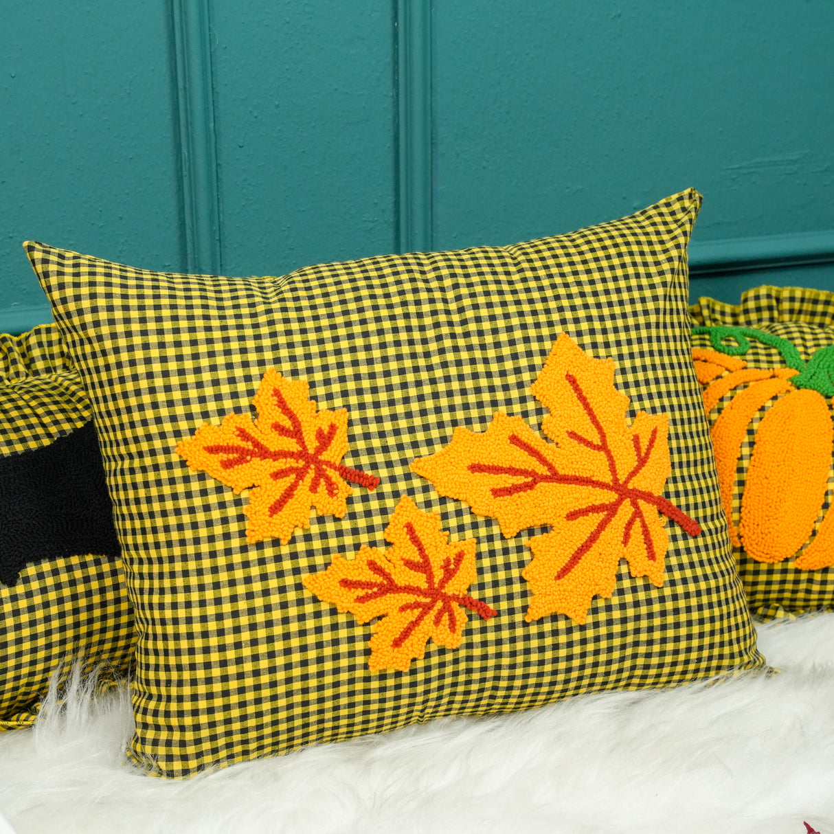 Fall Leaves Punch Needle Embroidered Decorative Pillow: Autumn Home Decor