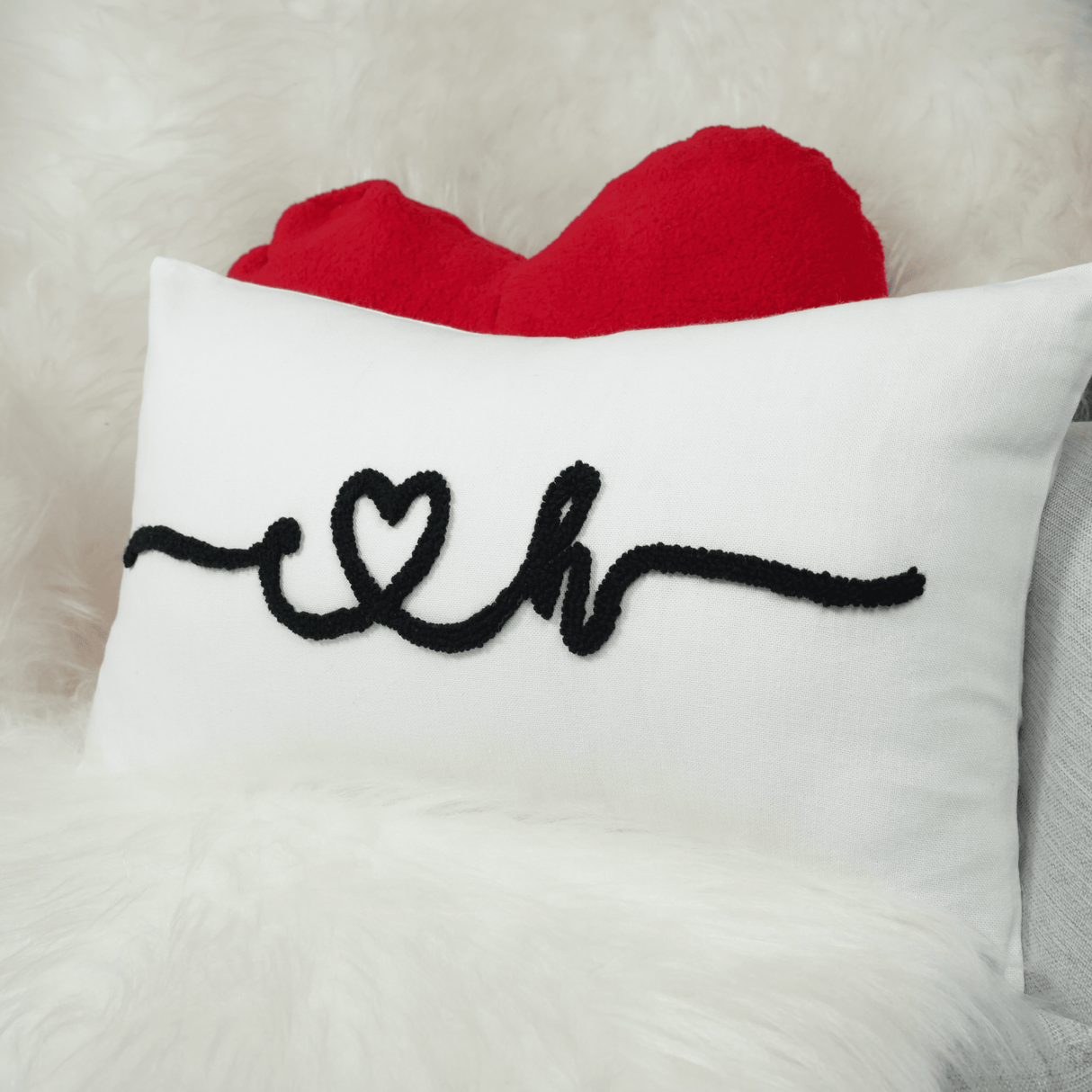 Custom Initial Punch Needle Couple Gift Pillow, Personalized Couple Gift Idea, Valentines Day Gift, Custom Lumbar Pillow, Valentine Decor,