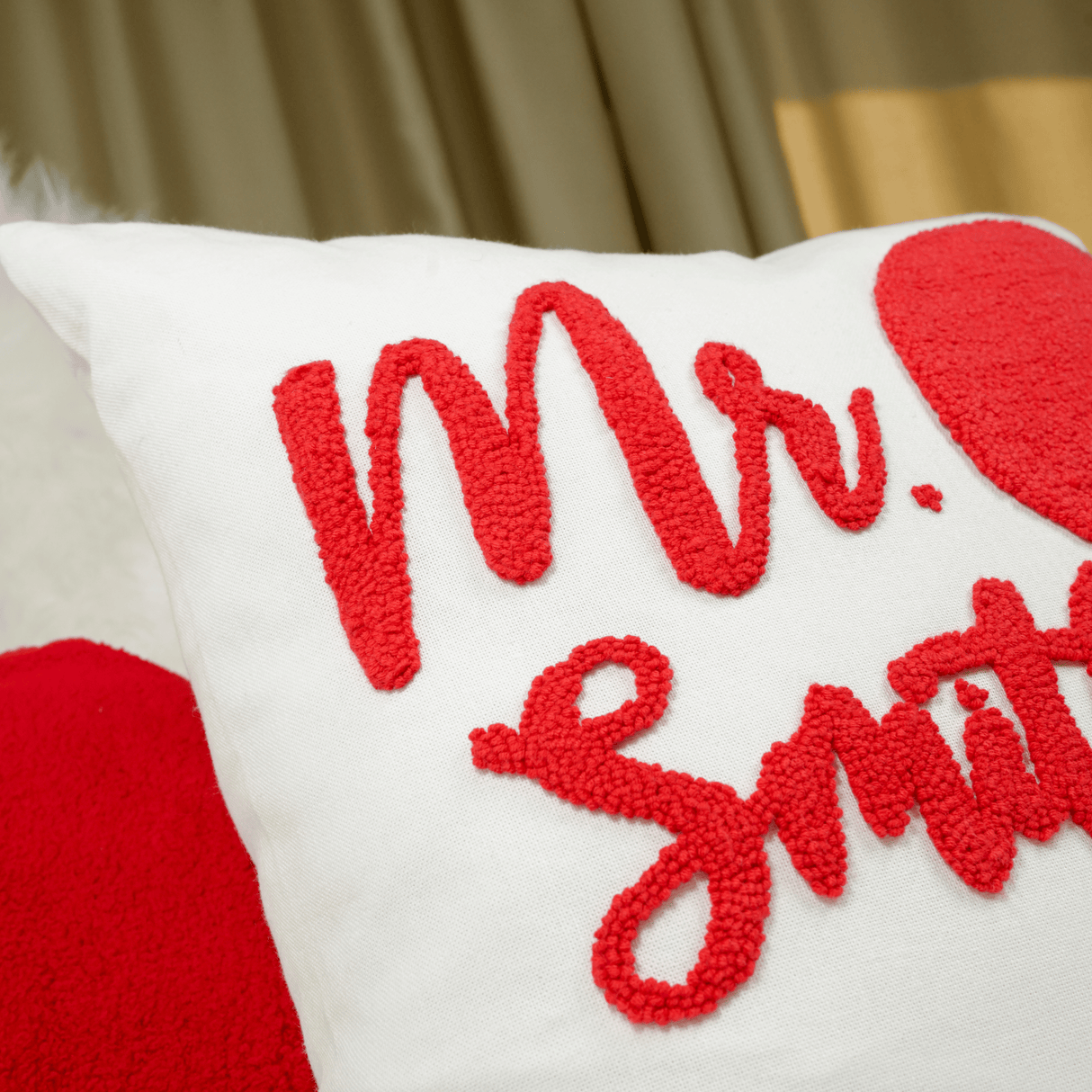 Mr Mrs Lastname Embroidered Pillow with Heart, Couple Bedding, Gift for Wife, Anniversary Gift, Valentines Day Gift Idea, Personalized Gift