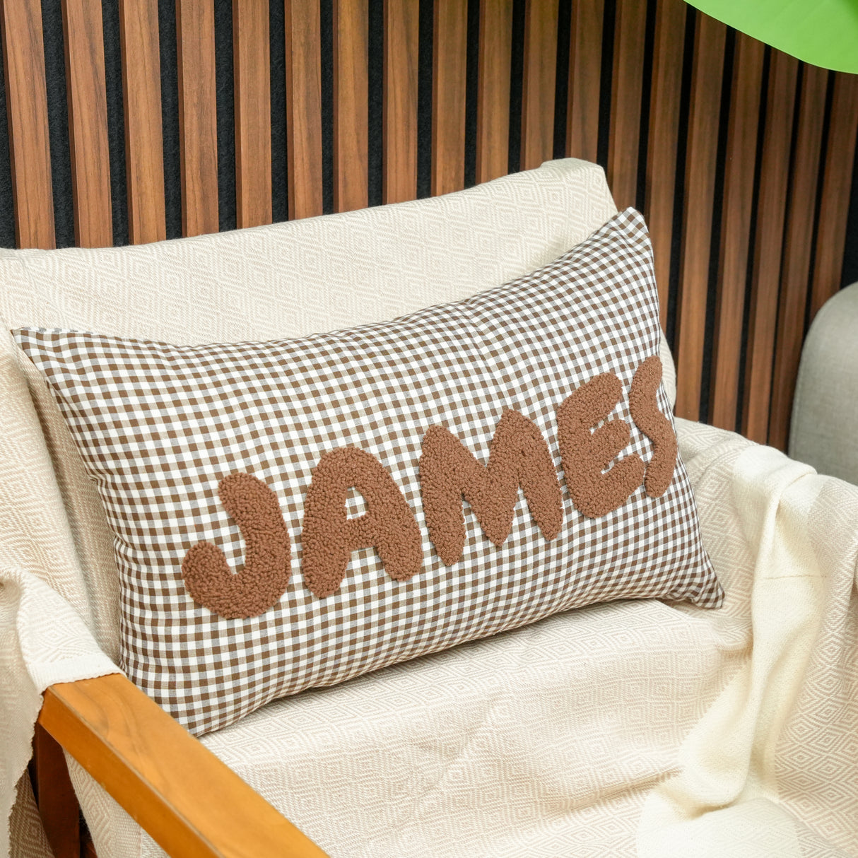 Custom Name Punch Needle Gingham Pillow Cover: Baby Nursery Decor