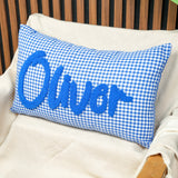 Custom Name Punch Needle Gingham Pillow Cover: Baby Nursery Decor