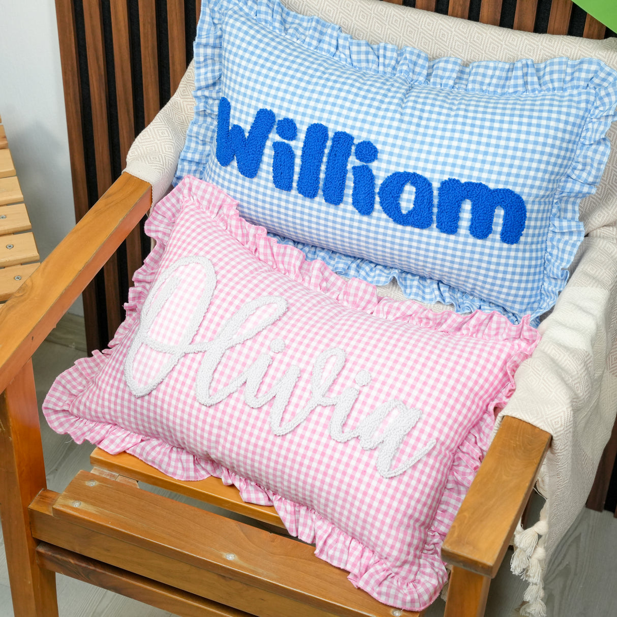 Custom Embroidered Zip Code Pillow, Gingham Home Decoration, Housewarming Gift