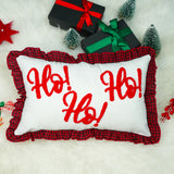Ho Ho Ho Decorative Christmas Pillow: Punch Needle Embroidered, Holiday Home Decor
