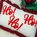 Ho Ho Ho Decorative Christmas Pillow: Punch Needle Embroidered, Holiday Home Decor