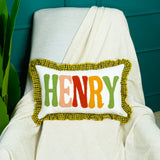 Custom Baby Boy Name Punch Needle Pillow: Blue Gingham Cushion,Toddler Room Decor