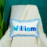Blue Gingham Baby Boy Nursery Pillow: Punch Needle Embroidery for Baby Shower Gift