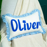 Blue Gingham Baby Boy Nursery Pillow: Punch Needle Embroidery for Baby Shower Gift