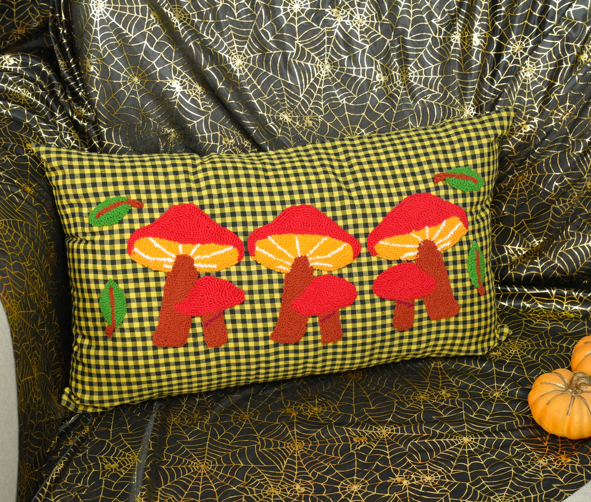 Punch Needle Fall Gingham Pillow: Cozy Autumn Touch for Farmhouse Decor