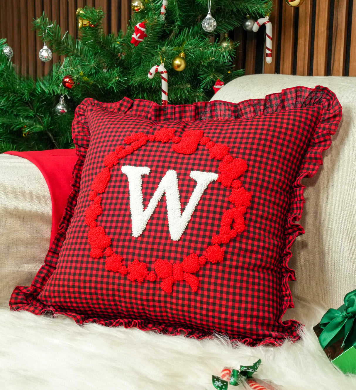 Personalized Baby Girl Name Pillow Cover: Punch Needle Christmas Nursery Decor