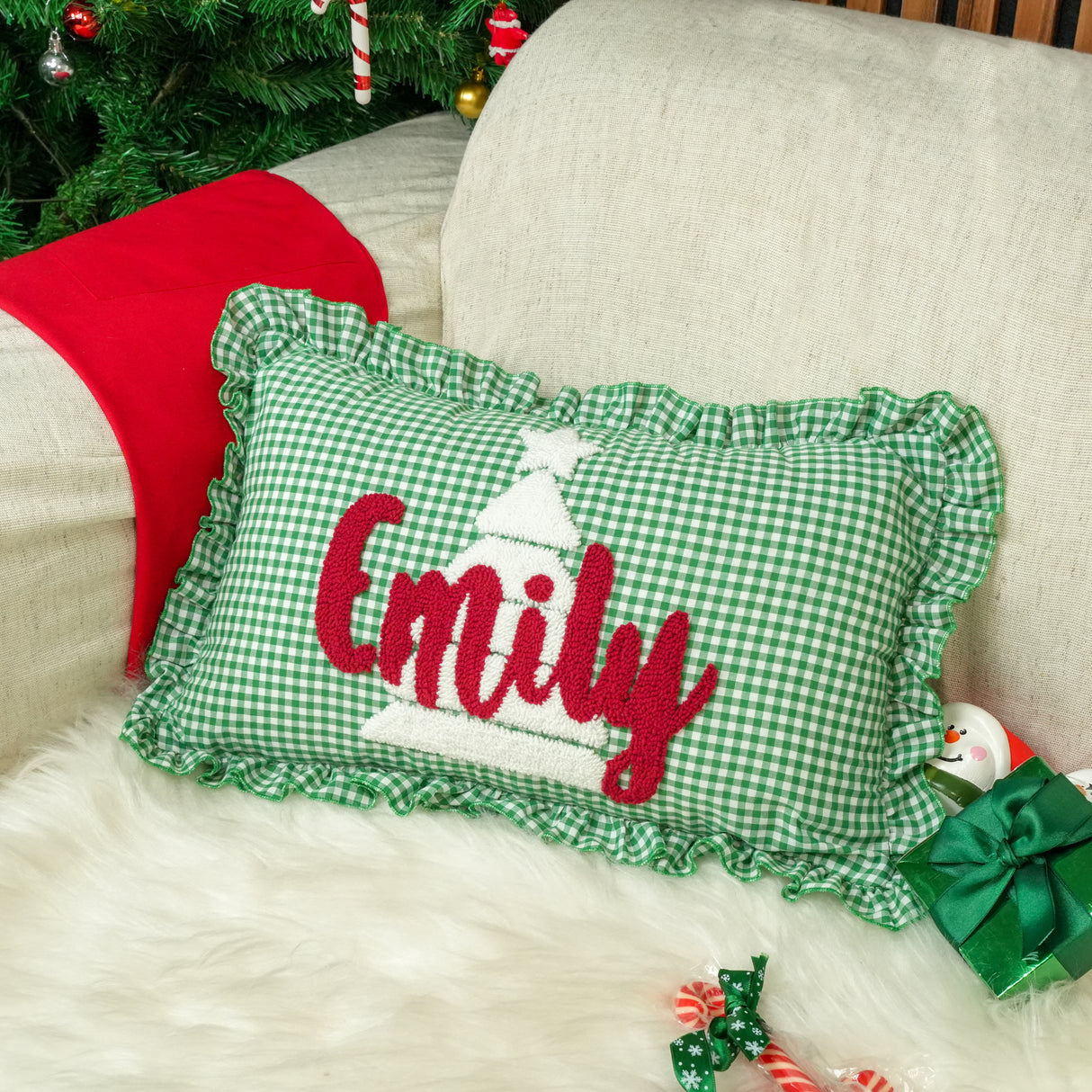 Christmas Home Decor Punch Needle Embroidered Custom Pillow: Personalized Gifts