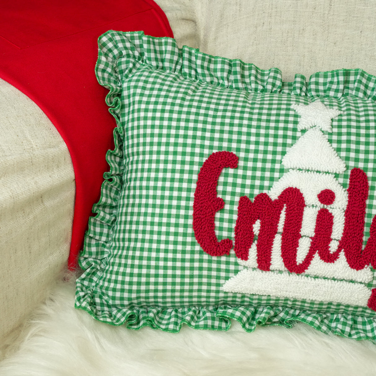 Personalized Christmas Tree with Name Pillow: Custom Punch Needle Holiday Decor