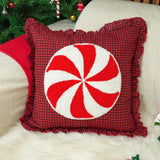 Candy Cane Christmas Pillow: Punch Needle Holiday Cushion, Festive Home Decor