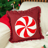 Nutcracker Punch Needle Christmas Pillow: Gingham Holiday Cushion, Seasonal Home Decor