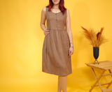 Minimalist Sleeveless Linen Midi Dress, Summer Dress for Women, Button Front Linen Dress, Clothing for Women, Capsule Wardrobe Essential