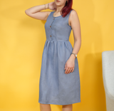 Sleeveless Button-Front Linen Dress, Linen Midi Dress with Pockets, Gathered Waist Casual Dress, Womens Summer Outfit, Gifts for Her, Dress