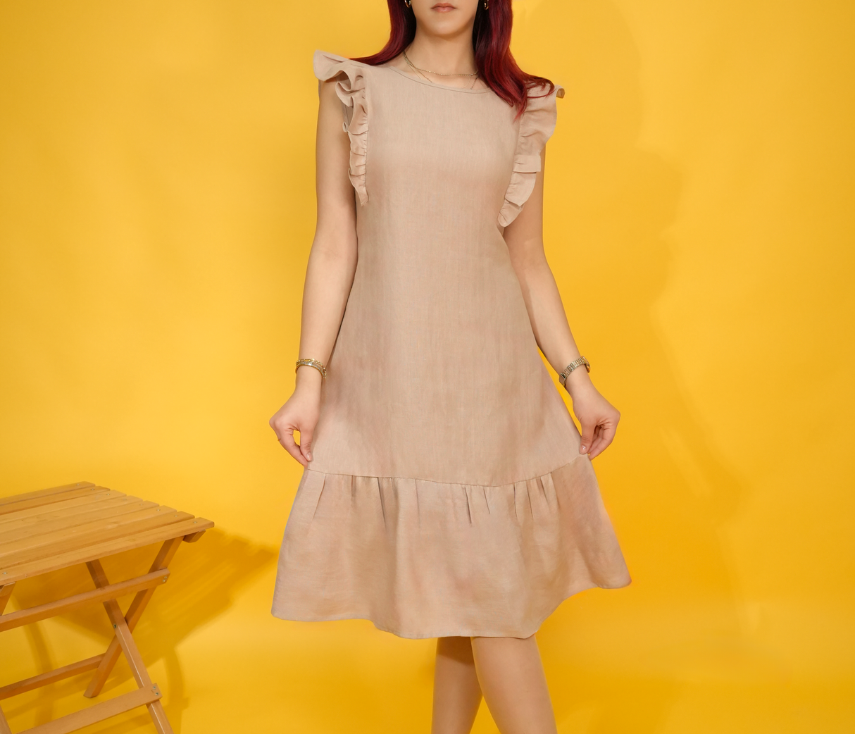 Ruffle Sleeve Linen Dress for Women, Sleeveless Flowy Dress, Casual Backless Dress, Wedding Guest Dress, Women Dresses Summer, Linen Clothes