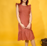 Linen Ruffle Sleeve Dress, Summer Open Back Dress, Flowy Tiered Hem Dress, Adjustable Strap, Linen Clothing for Women, Bridesmaid Dresses