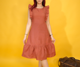 Ruffle Sleeve Linen Dress for Women, Sleeveless Flowy Dress, Casual Backless Dress, Wedding Guest Dress, Women Dresses Summer, Linen Clothes