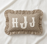 Personalized Monogram Name Pillow: Gingham Ruffle Edge Cushion for Nursery