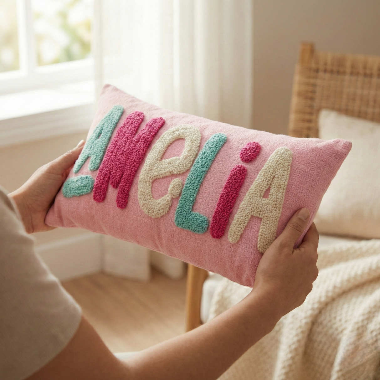 Personalized Baby Name Pillow – Punch Needle Nursery Keepsake