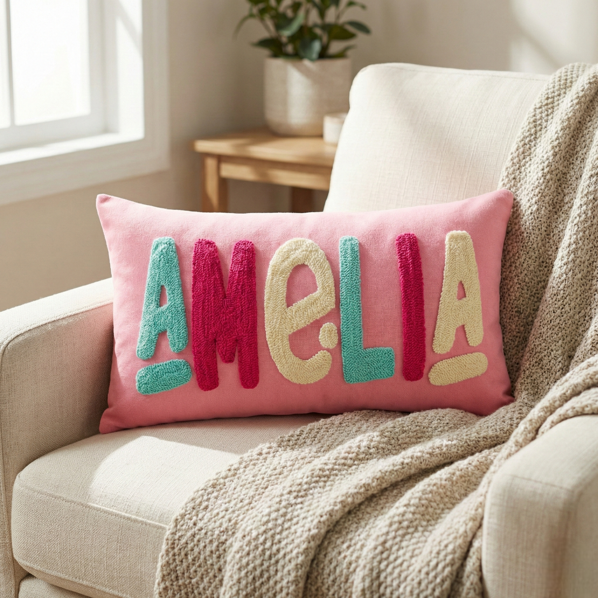 Personalized Baby Name Pillow – Punch Needle Nursery Keepsake