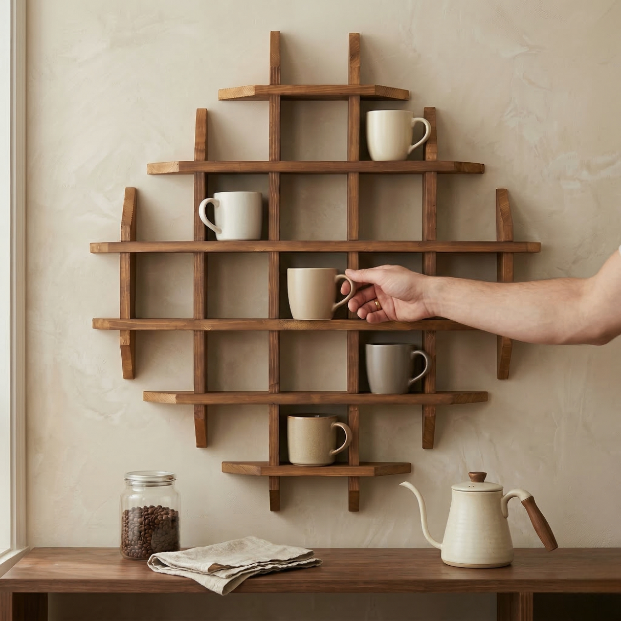 Wall Mounted Tea Coffee Mug Display Shelf: Cup Holder Kitchen Storage