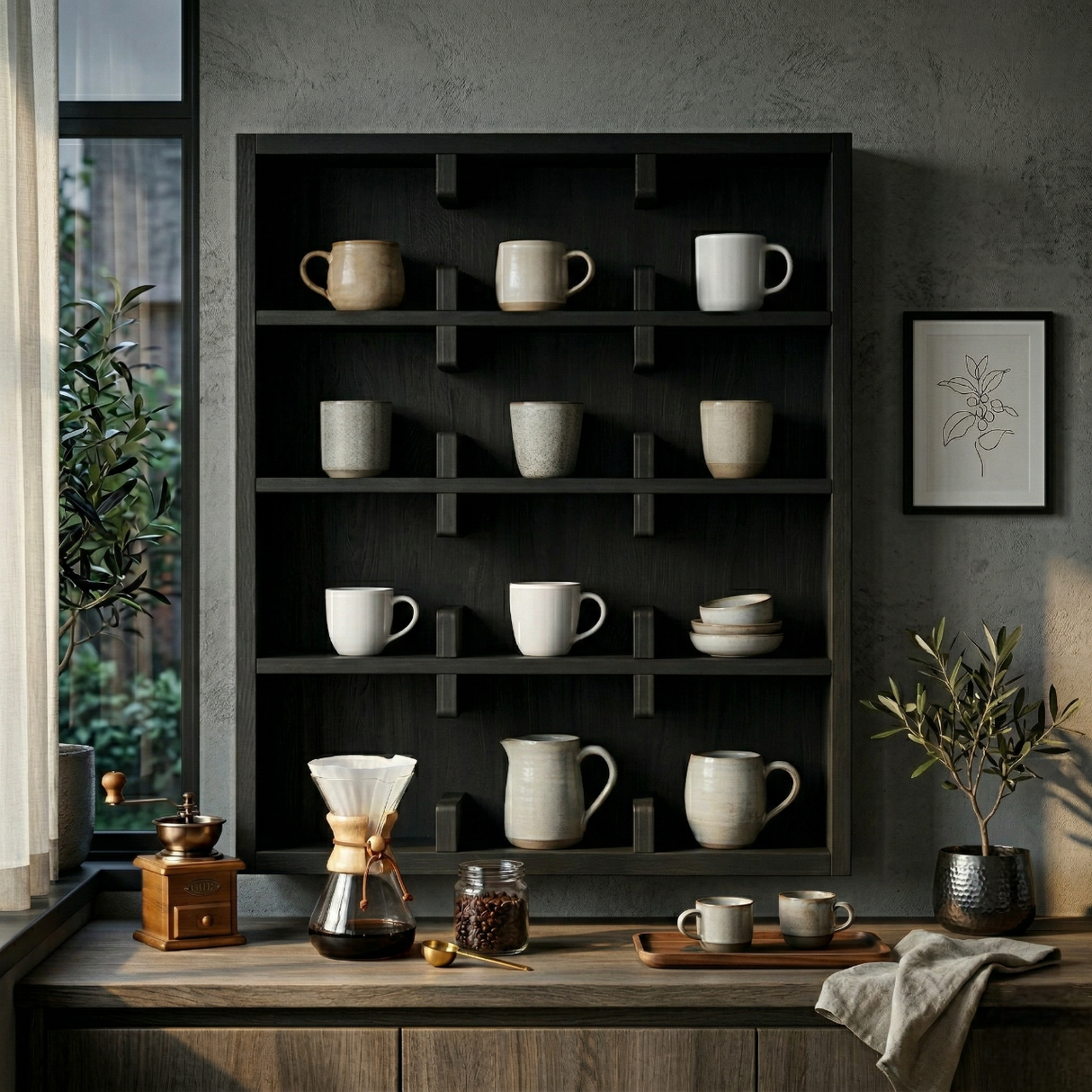 Coffee Mug Display Shelf: Wall Mounted Cup Holder for Kitchen Storage