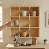 Coffee Mug Rack Wall Shelf: Modern Walnut Wood Tea Cup Organizer