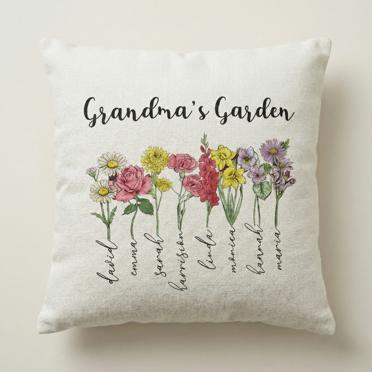 Personalized Grandma’s Garden Pillow – Birth Flower Gift from Grandchildren