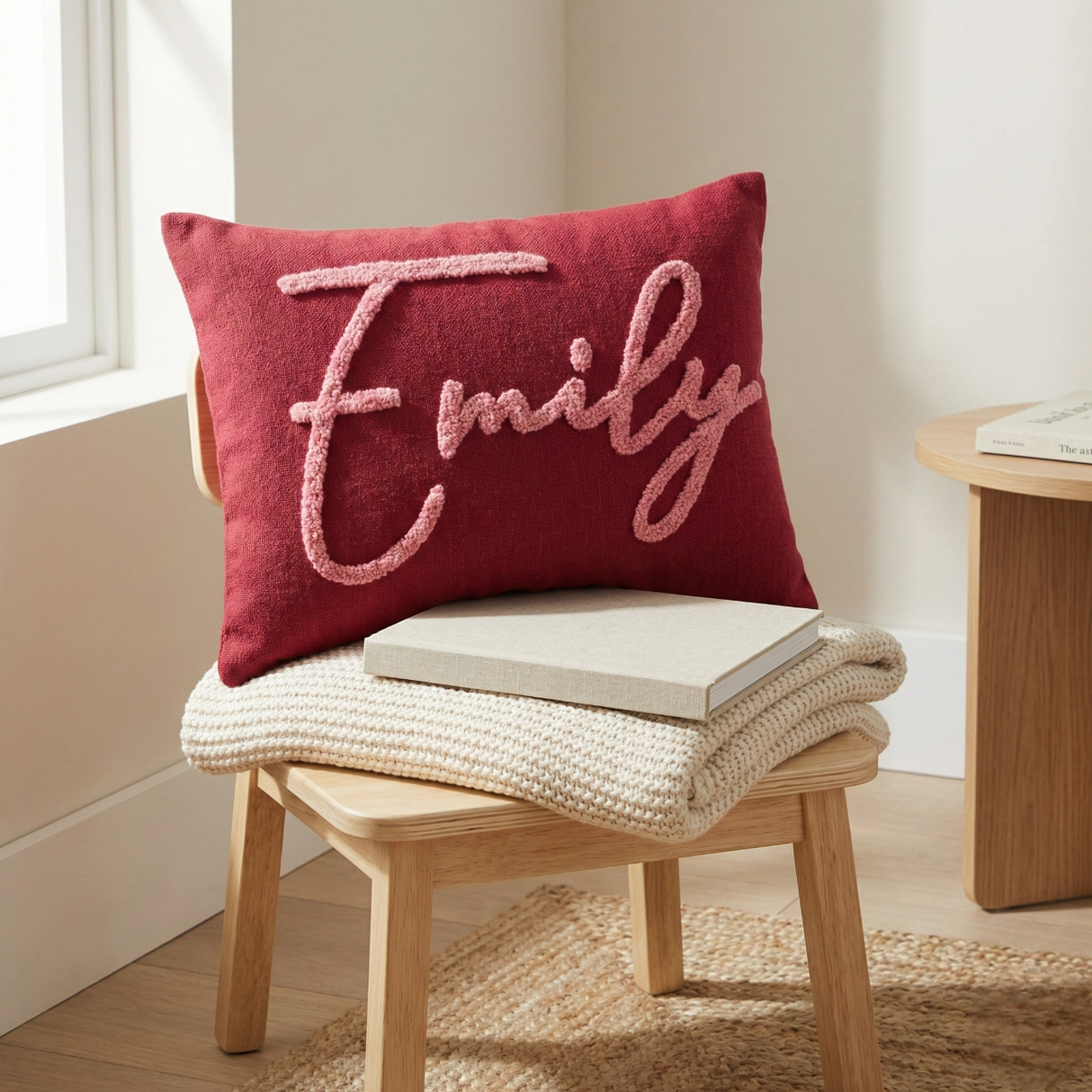 Personalized Name Pillow – Handcrafted Punch Needle Kids Room Decor