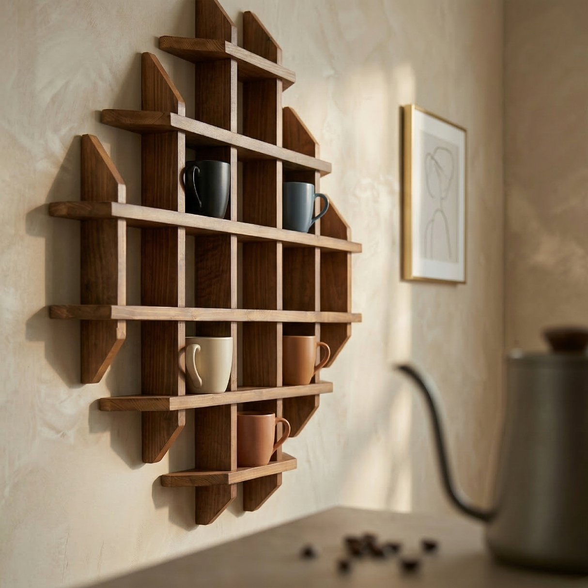 Wall Mounted Tea Coffee Mug Display Shelf: Cup Holder Kitchen Storage