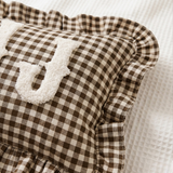 Personalized Monogram Name Pillow: Gingham Ruffle Edge Cushion for Nursery