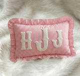 Baby Name Pillow with Ruffles: Personalized Gingham Nursery Keepsake Gift