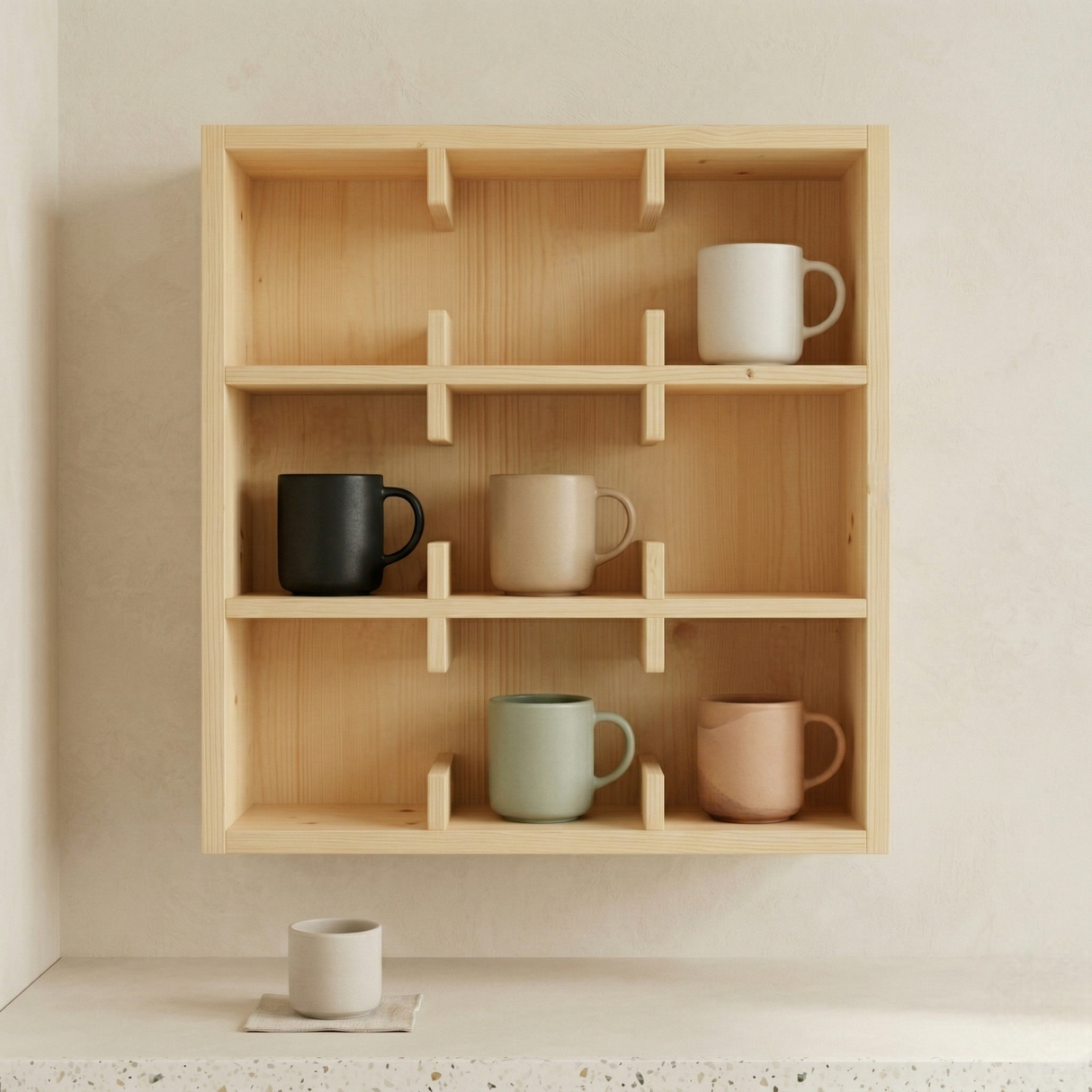 Wooden Coffee Mug Holder Wall Shelf: Coffee Bar Organizer for Kitchen