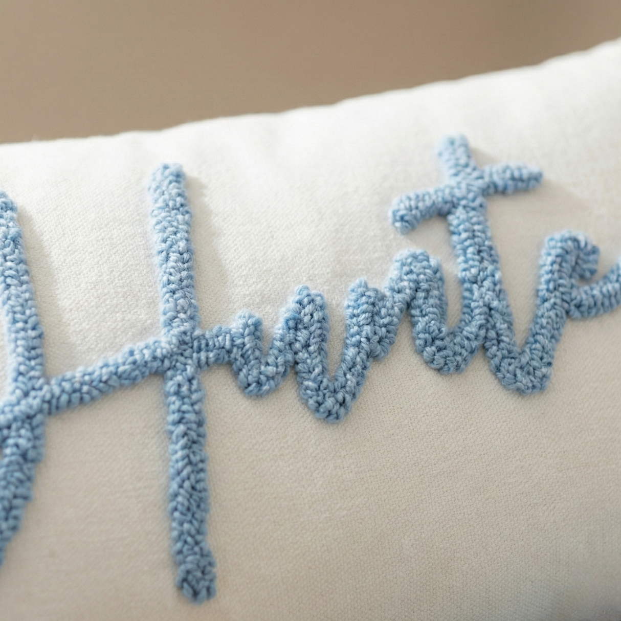Personalized Lumbar Pillow – Punch Needle Embroidered Baby Name Gift