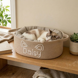 Personalized Cotton Rope Cat Basket Bed with Name: Small Pets Bed & Toy Storage