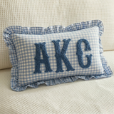 Personalized Monogram Name Pillow: Gingham Ruffle Edge Cushion for Nursery